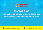 Kết quả sơ bộ xét cấp chứng chỉ Giáo dục quốc phòng và An ninh đợt 1 năm 2025