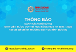 Danh sách (bổ sung) sinh viên duy trì học bổng học kỳ 3, năm học 2024-2025 tại Trường Đại học Bình Dương (Cơ sở chính)